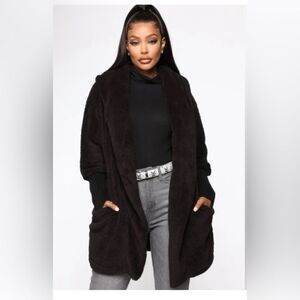 Fashion Nova hooded faux fur jacket, NWT